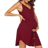 Lumento Pregnant Women Sleepshirt Sleeveless Nightgown Button Down V Neck Pajamas Dress