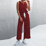 Womens Casual Solid Color Sleeveless Jumpsuit Long Pants