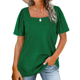 Women Loose Solid Color Ruched Tunic Short Sleeve Stripe T Shirts