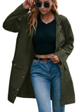 Women's Waterproof Rain Jacket Lightweight Hooded Windbreaker Active Outdoor Raincoat Plain Color Button Down Trench Outerwear