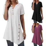 Women's Short Sleeve V Neck T Shirt Button Side Tunic Tops Blouse Asymmetrical Shirt Tops