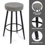 Goory Industrial Round Bar Stools Set of 2, PU Leather 2pcs Barstool 30" Height Dining Chair Stool Counter Stools with Metal Footrest for Kitchen Island Height,Pub Bar Coffee Shop,Gray