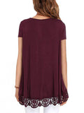 Women's Lace Splicing R Shirts Crew Neck Short Sleeve Pullover Tops T-Shirt Blouse Tunic