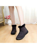 Womens Solid Color Round Toe Slip On Ankle Boots Warm Lightweight High Top Shoes