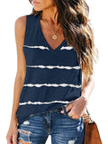 Women Stripe V-Neck Vest Tank Top Sleeveless T-Shirt Loose Pullover Blouse Tee