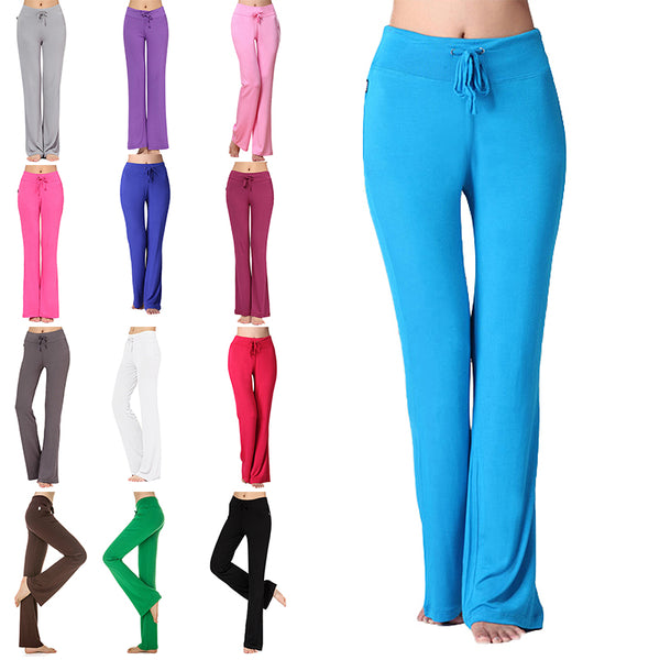 Women's Slim Yoga Pants Trousers Fitness Sports Flared Pants Leggings Drawstring