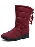 Women Waterproof Winter Snow Boots Wedge Fur Lined Warm Slip On Mid-Calf Booties