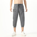 Men Drawstring Waist Jogger Casual Capri Pants Sport Fitness Pants