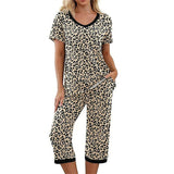 Women Floral Pajama Set Sleepwear Tops with Capri Pants Outfits Ladies Summer Comfy Sleep Nightshirt PJS Set