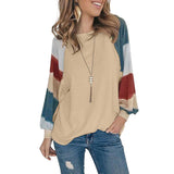 Women Casual Long Sleeve Colorblock T Shirt Blouse Loose Pullover Tunic Tops Tee