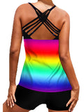 S-XL Women 2 Piece Tankini Swimsuit Set With Push Up Bra Padded Swimwear Beachwear Bathing Suit With High Waist Boyshorts