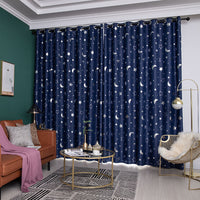 Moon and Stars Blackout Curtains for Girls Bedroom Grommet Thermal Insulated Room Darkening Printed Kids Curtains