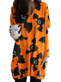Casual Sweatshirt for Women Halloween Shirts Long Sleeve Black Cat Shirt Baggy Loose Fit Pullovers with Pockets Pumpkin Print 2 M