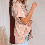 Button Up Blouses for Women Casual Loose V Neck Shirt Plus Size Star Print Summer Short Sleeve Tops with Pocket
