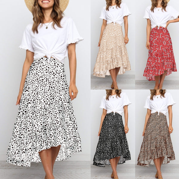 Womens High Waist Polka Dot Pleated Skirt Midi Swing Skirt
