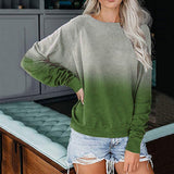 Women Casual Loose Gradient Printed T-Shirt Splicing Long Sleeve Blouse Pullover
