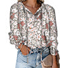 Women's Floral Print V Neck Loose Fit Long Lantern Sleeve T Shirts Pullover Tops