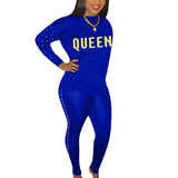 Women Letter Design Rhinestone Faux Pearl Two-Piece Suit Party Sexy Tracksuit