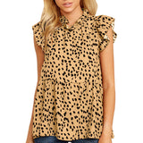 Women's Ruffled Floral Print Blouse Tops Ladies Casual Loose Sleeveless T Shirt