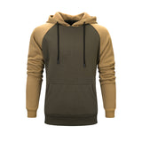 Men Loose Solid Color Stitching Hooded Long Sleeve Hoodies Pullover Sweater Tops