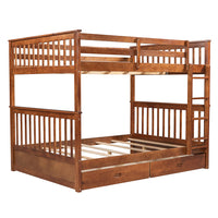 CUH Teens Adults Heavy Duty Full-Length Guardrail Bunk Beds Frame Wood With Ladders And 2 Storage Drawers Full-Over-Full Space-Saving