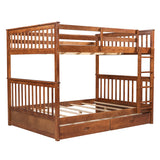 CUH Teens Adults Heavy Duty Full-Length Guardrail Bunk Beds Frame Wood With Ladders And 2 Storage Drawers Full-Over-Full Space-Saving