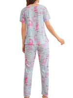 Womens Sleepwear Pant Set Cute Print Juniors Girl Short Sleeve Loungewear Pajamas Casual Loose 2 Piece Summer Outfits