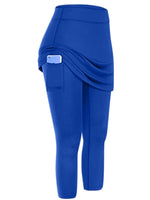 Women's Tennis Skirted Capri Leggings Pockets Elastic Sports Yoga Pants Skirts