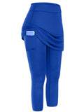 Women's Tennis Skirted Capri Leggings Pockets Elastic Sports Yoga Pants Skirts