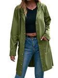 Women's Waterproof Rain Jacket Lightweight Hooded Windbreaker Active Outdoor Raincoat Plain Color Button Down Trench Outerwear