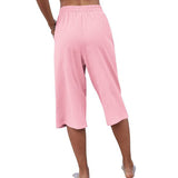Women Yoga Capris Pants Button Straight Leg Loose Comfy Lounge Pants
