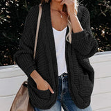 Women Long Sleeve Cardigan Open Front Draped Solid Casual Side Pockets Warm Coat