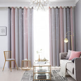 Double Layer Gradient Blackout + Sheer Curtains Starry Hollow-Out Stars Curtain Room Darkening Starry Curtain Eyelet Ring Top Window Drape for Kids Girls Children Bedroom Decor