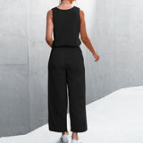 Womens Casual Solid Color Sleeveless Jumpsuit Long Pants