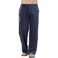 Men Cotton Linen Pants Yoga Drawstring Baggy Elastic Waist Loose Trousers Slacks