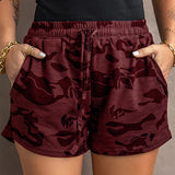 Womens Comfy Drawstring Shorts Summer Casual Elastic Waist Camo Print Shorts
