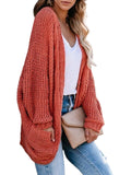 Women Long Sleeve Cardigan Open Front Draped Solid Casual Side Pockets Warm Coat