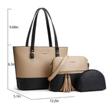 3Pcs/Set Women PU Leather Handbag Tote Crossbody Shoulder Bag Satchel Clutch Bag