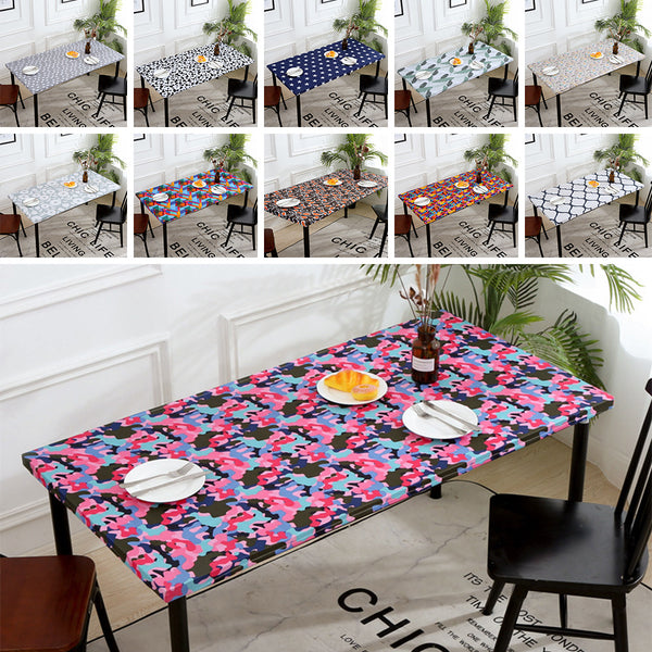 Elastic Fitted Rectangle Tablecloth Polyester Printed Table Cover Dust-Proof Washable Dining Tablecloth for Banquet, Wedding, Party
