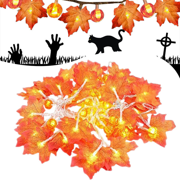 LED Maple Leaf & Pumpkin Twinkle Lights Indoor Fairy String Light Fall Garland Lights Decor for Halloween Christmas Indoor Outdoor Garden