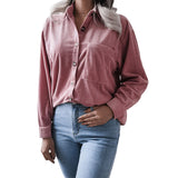 Women Casual Corduroy Shirt Long Sleeve Button Top T-Shirt Cardigan Blouse Tunic