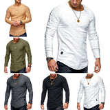 Mens Long Sleeve Crew Neck Tops Casual Ruched T-Shirts Blouse Pullover Tunic Tee