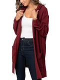 Women's Casual Cardigan Pockets Knitted Long Sleeve Hooded Jumper Knitted Top