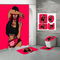4Pcs/Set African Girl Shower Curtain Sets with 12 Hooks, Non-Slip Bath Mat, Pedestal Rug, Toilet Lid Cover, Bathroom Decor Christmas Gift