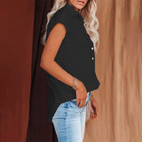 Women Solid Short Sleeve Shirt Lapel Blouse Baggy Loose Tunic Casual Tops Button-Down Cardigan