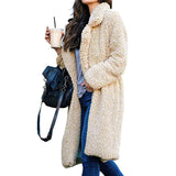 Women Fuzzy Fleece Lapel Open Front Long Cardigan Coat Faux Fur Warm Winter Outwear Jackets