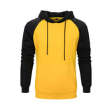 Men Loose Solid Color Stitching Hooded Long Sleeve Hoodies Pullover Sweater Tops