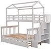 Gplesas Twin Over Full Wood Frame Bunk Bed With Storage Staircase,Bunk Bed With Trundle and Staircase,Kids House Bed With Roof,3 Piece Platform Beds,Children Floor Bed With Guard Rail White