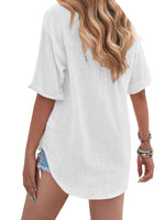 Women Loose Solid Color Tee Shirt Ladies Basic T-shirt Short Sleeve Vacation Roll Casual Blouse