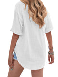 Women Loose Solid Color Tee Shirt Ladies Basic T-shirt Short Sleeve Vacation Roll Casual Blouse